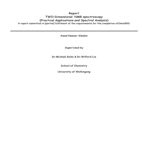 Two dimensional  nmr spectroscopy (practical application and spectral analysis