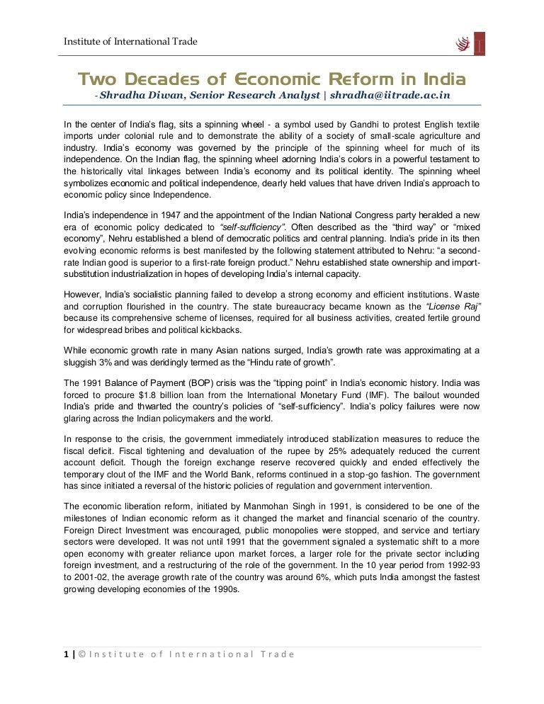 Two Decades Of Economic Reform In India - 