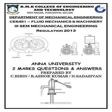 ANNA UNIVERSITY TWO MARK QUSTIONS WITH ANSWERS FOR FLUID MECHANICS AND MACHIN...