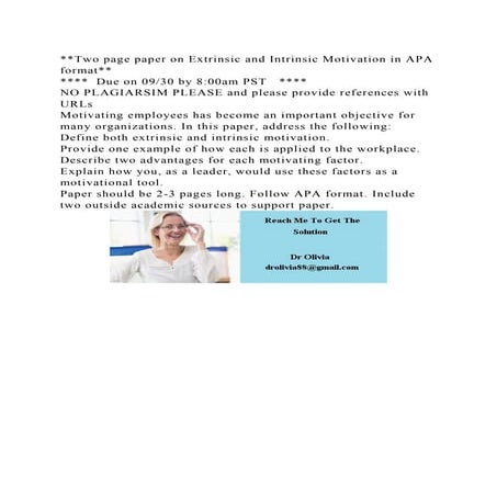 Two page paper on Extrinsic and Intrinsic Motivation in APA format.docx