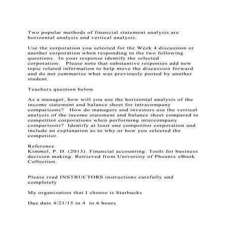 Two popular methods of financial statement analysis are horizontal.docx