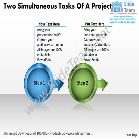 Two simultaneous tasks of project production flow charts power point slides