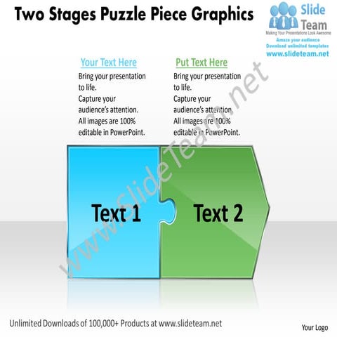 Two stages puzzle piece graphics production flow charts power point slides