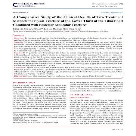 Two treatment methods for spiral fracture of the lower third of the tibia sha...