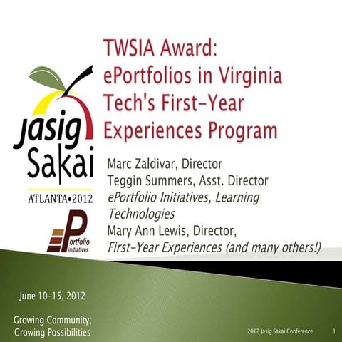 TWSIA Award: ePortfolios in Virginia Tech's FYE