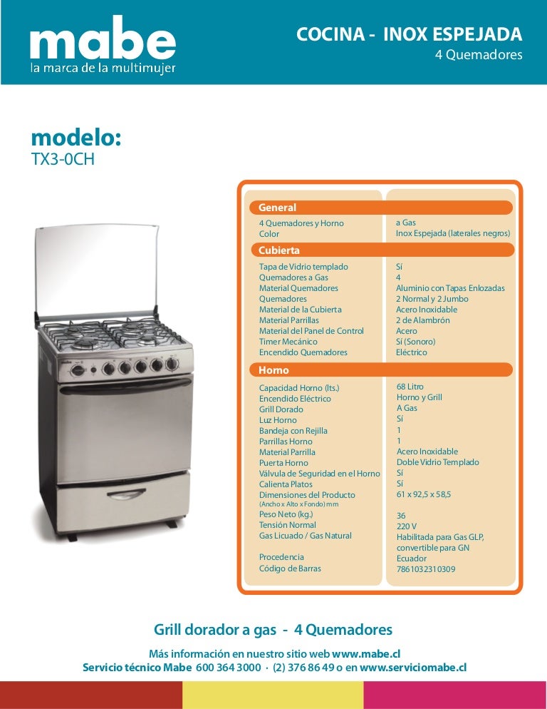 Cocina Mabe TX3-0CH