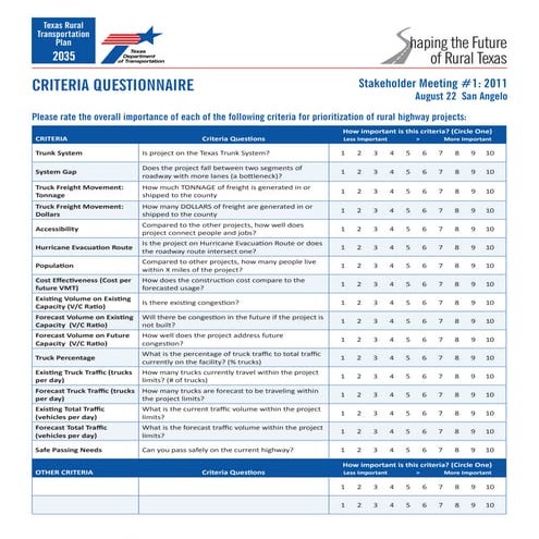 Texas Rural Transportation Criteria