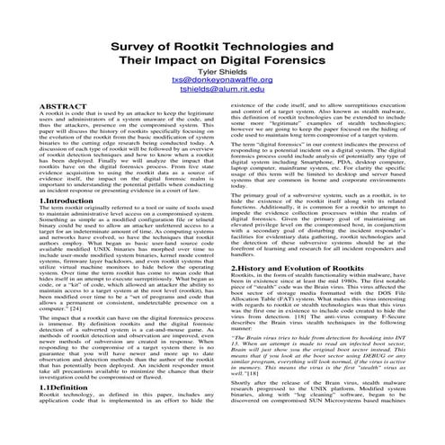 Survey of Rootkit Technologies and Their Impact on Digital Forensics