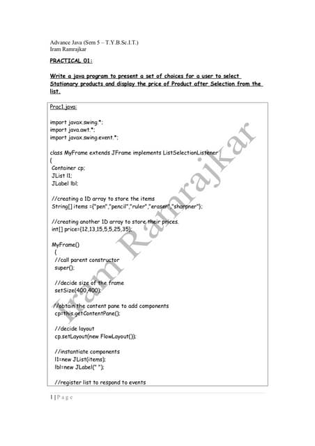 Final JAVA Practical of BCA SEM-5. | PDF