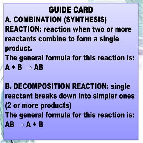 TYPE OF CHEMICAL REACTIONS combination decom