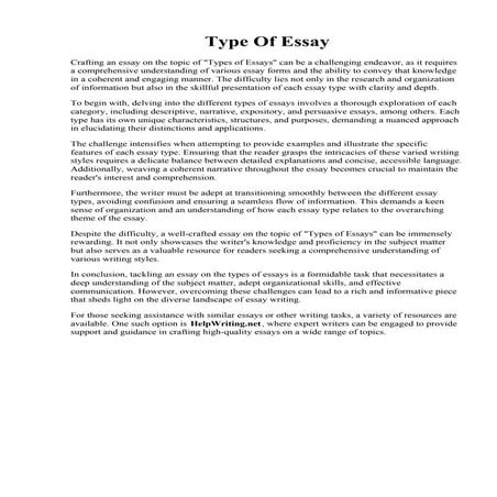 Type Of Essay. The Major Types of Essays  CustomEssayMeister.com