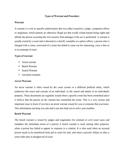 Types of Warrant and Procedure