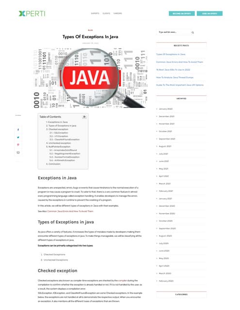 Types Of Exceptions In Java | PDF