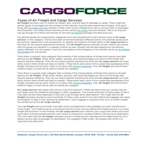 Types of air freight and cargo services