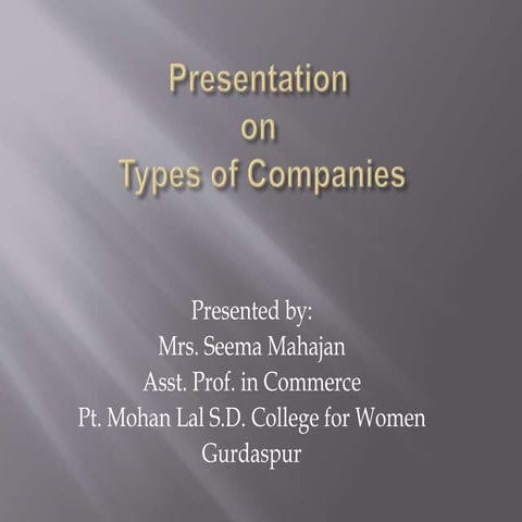 Types of Companies under Company Law