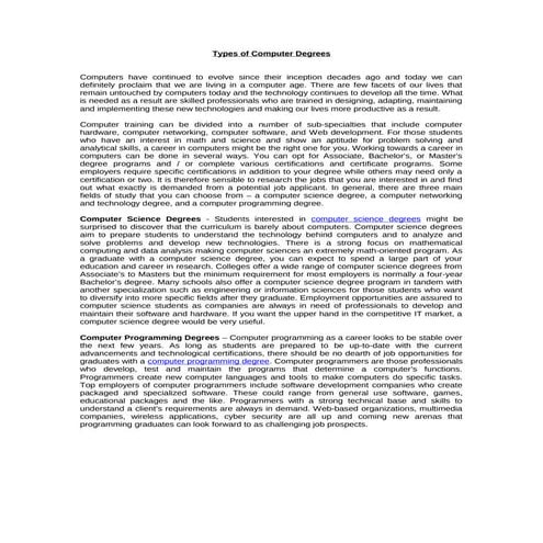 Types of Computer Degrees