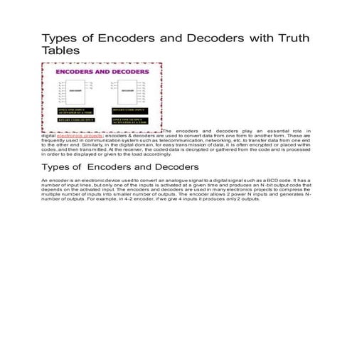 Types of encoders and decoders with truth tables | DOCX