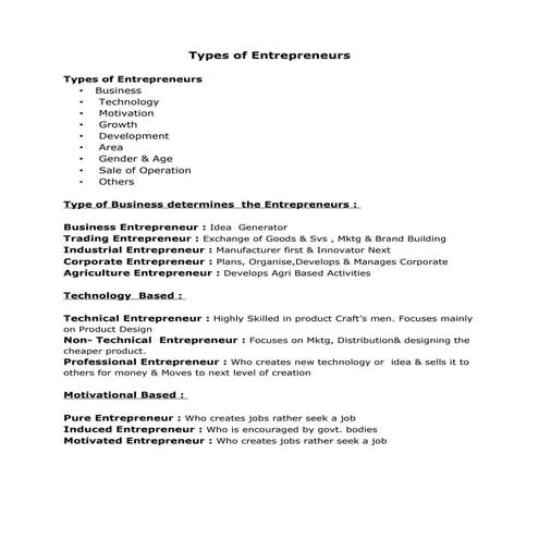 Matt Sapaula: Types of Entrepreneurs | PDF