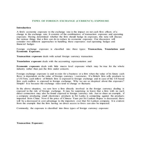 Types of foreign exchange (currency) exposure