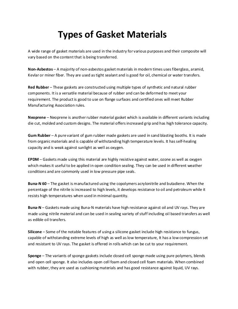 Types of gasket materials