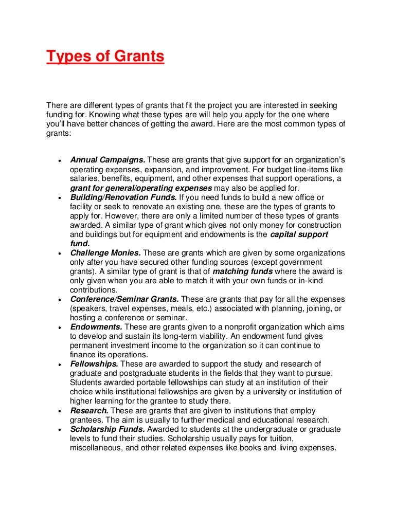 Types of grants