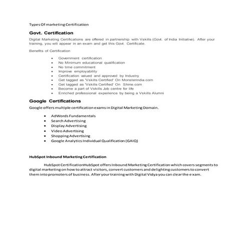 Types of marketing certification PDF
