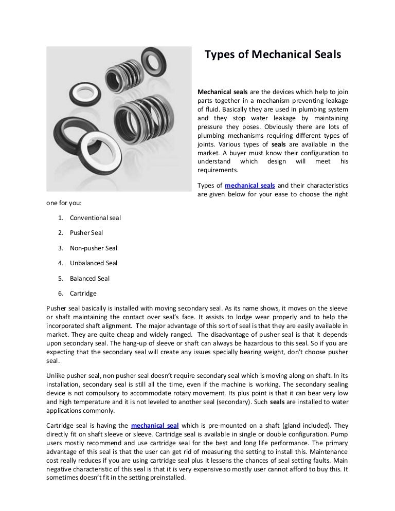 Types of mechanical seals