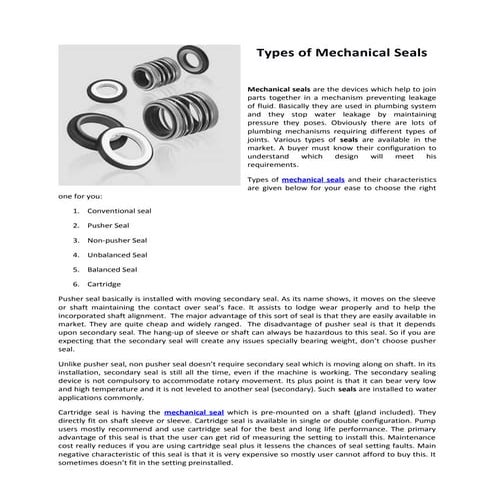 Types of mechanical seals