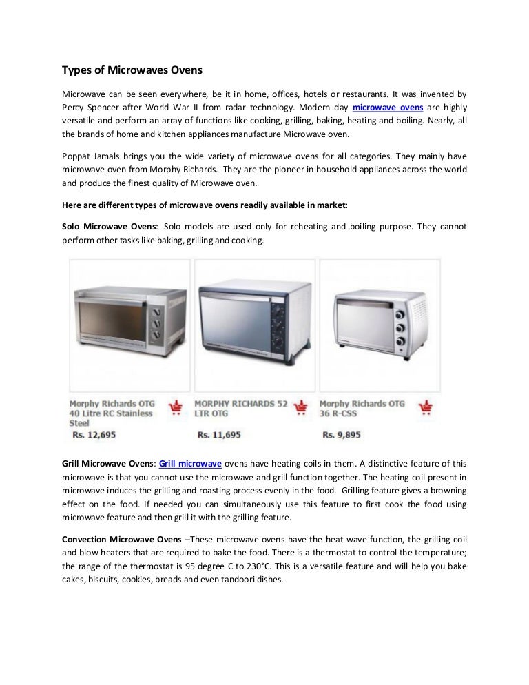 Types of microwaves ovens