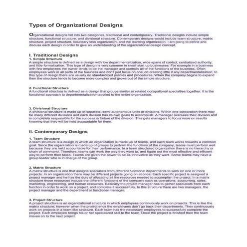 Types of organizational designs