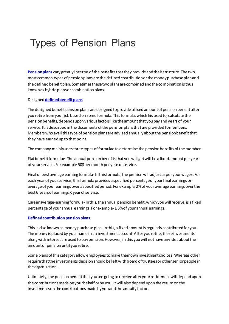 Types of pension plans