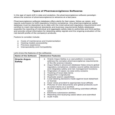 Types of pharmacovigilance softwares