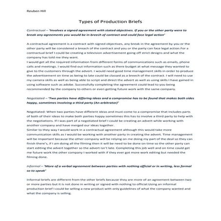 Types of production briefs