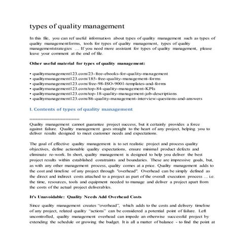 Types of quality management