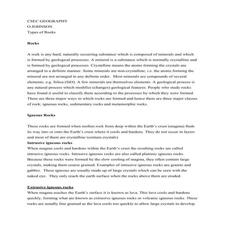 CSEC GEOGRAPHY- Types of rocks