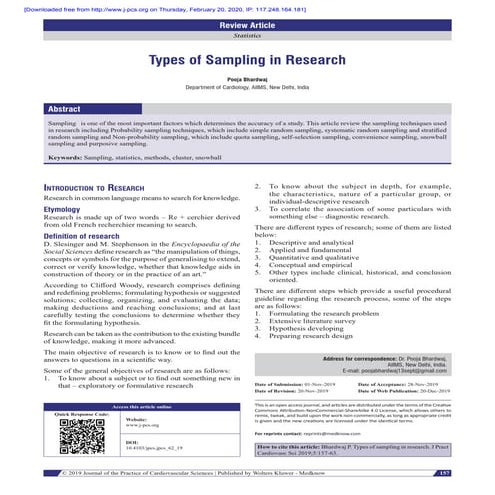 Types of sampling in research | PDF