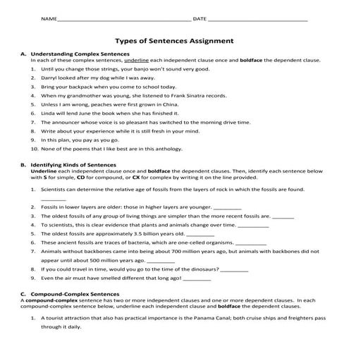 Types of sentences assign
