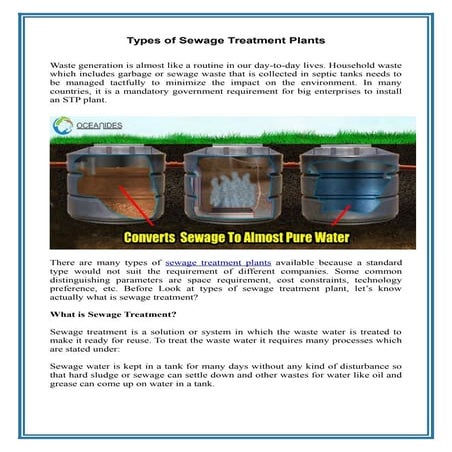 Types of sewage treatment plants | PDF