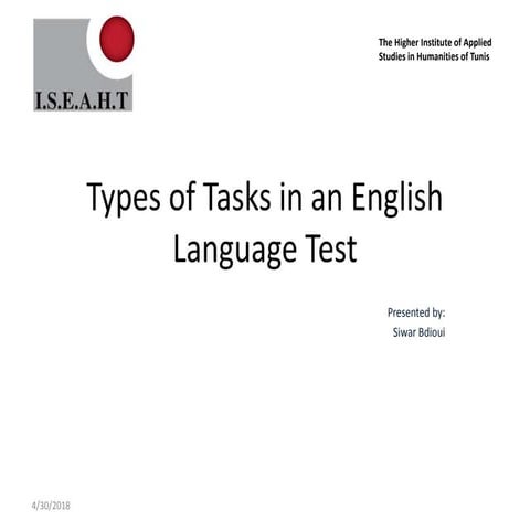 Types of tasks in an english language test