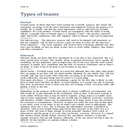 Types of teams