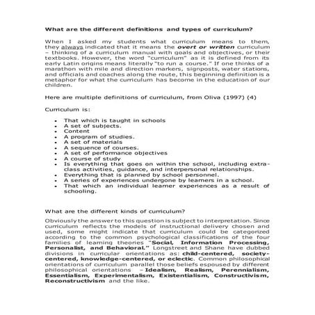 Types of the curriculum