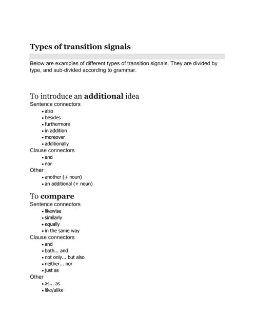 Types of transition signals