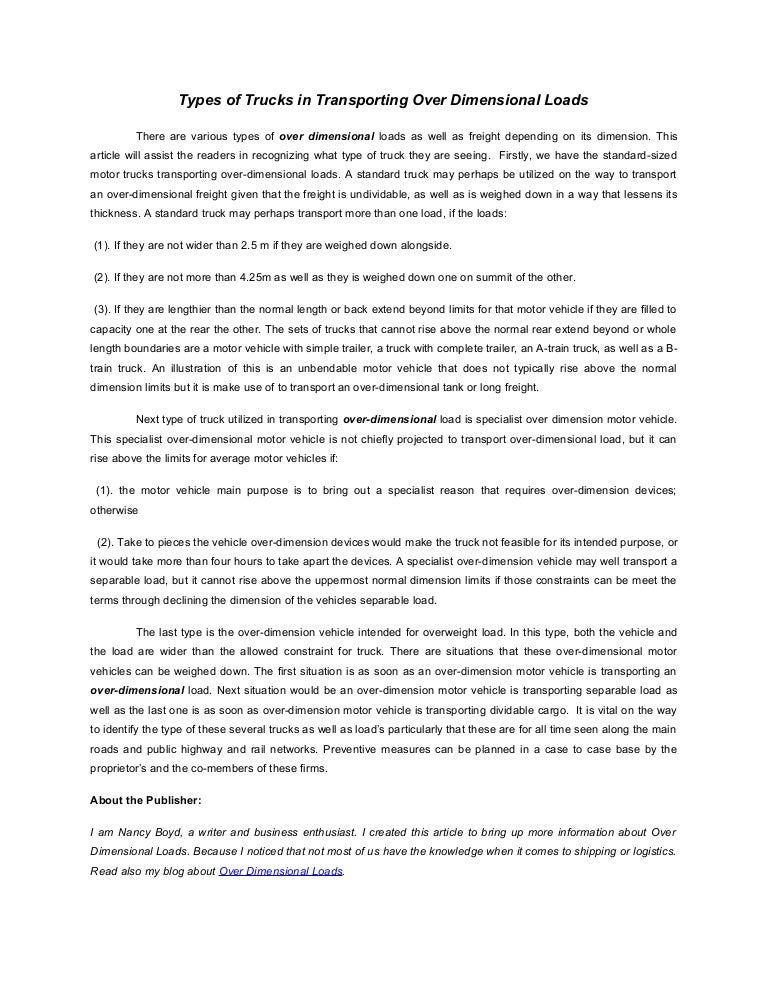 Types of trucks in transporting over dimensional loads
