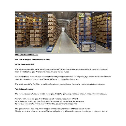 Types of warehouses by godamwale.com