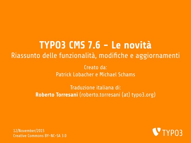 TYPO3 CMS 7.6 - Le novita