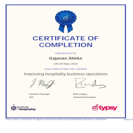 Typsy Certificate - Gajanan Shirke - Improving hospitality business operations.pdf