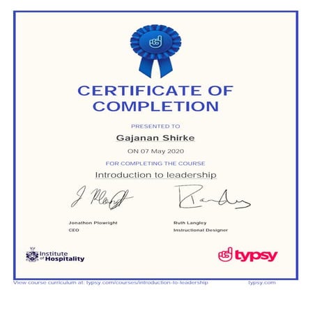 Typsy Certificate - Gajanan Shirke - Introduction to leadership.pdf
