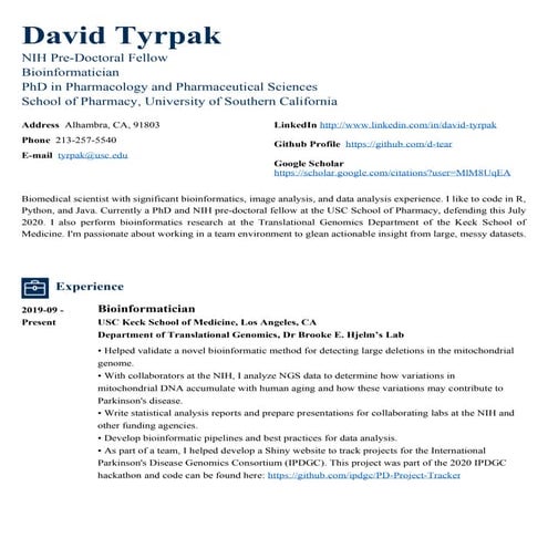 David Tyrpak CV