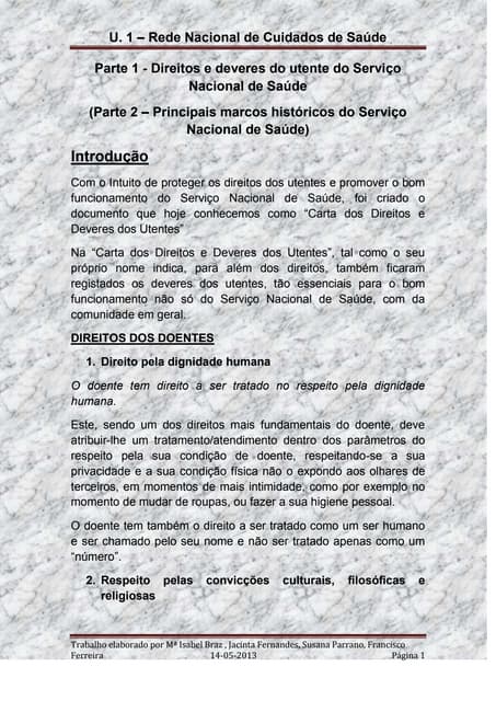 U. 1 - Direitos e Deveres do Utente...