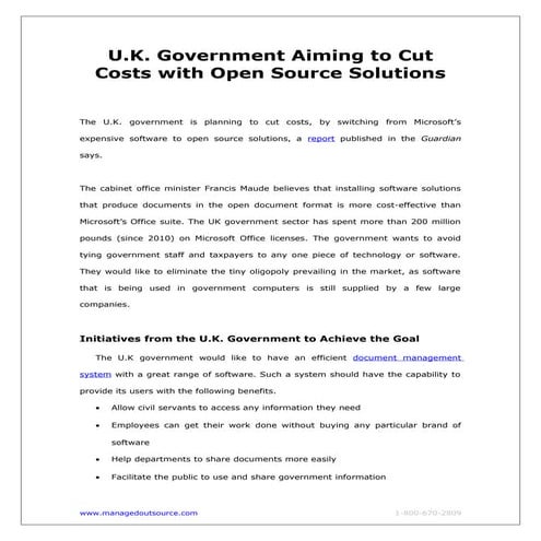 U.K. Government Aiming to Cut Costs with Open Source Solutions